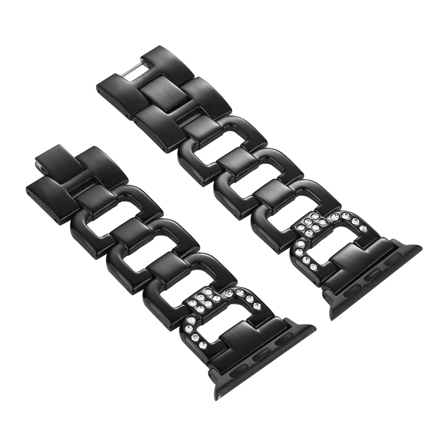 D-shape Rhinestone Decor Anti-rust Stainless Steel Watch Band for Apple Watch Series 8 7 41mm / Series 6 SE / SE(2022) 5 4 40mm / Series 3 2 1 38mm - Black