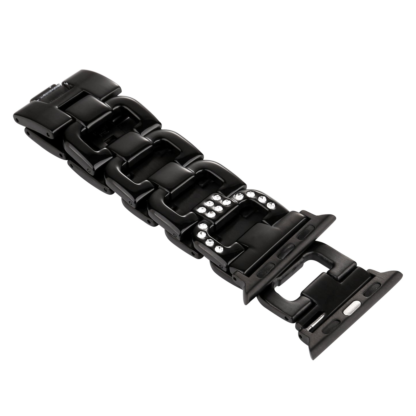 D-shape Rhinestone Decor Anti-rust Stainless Steel Watch Band for Apple Watch Series 8 7 41mm / Series 6 SE / SE(2022) 5 4 40mm / Series 3 2 1 38mm - Black