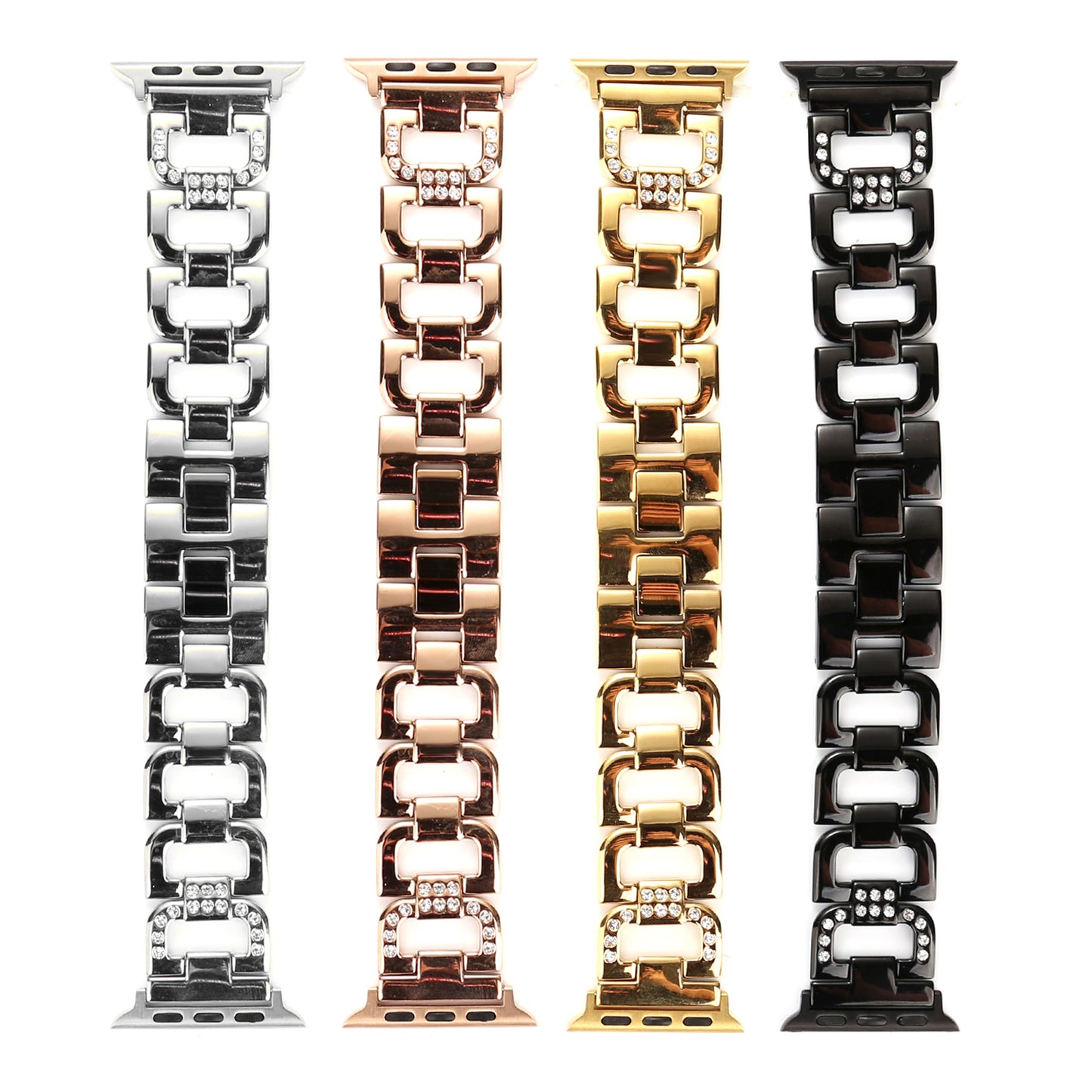 D-shape Rhinestone Decor Anti-rust Stainless Steel Watch Band for Apple Watch Series 8 7 41mm / Series 6 SE / SE(2022) 5 4 40mm / Series 3 2 1 38mm - Black