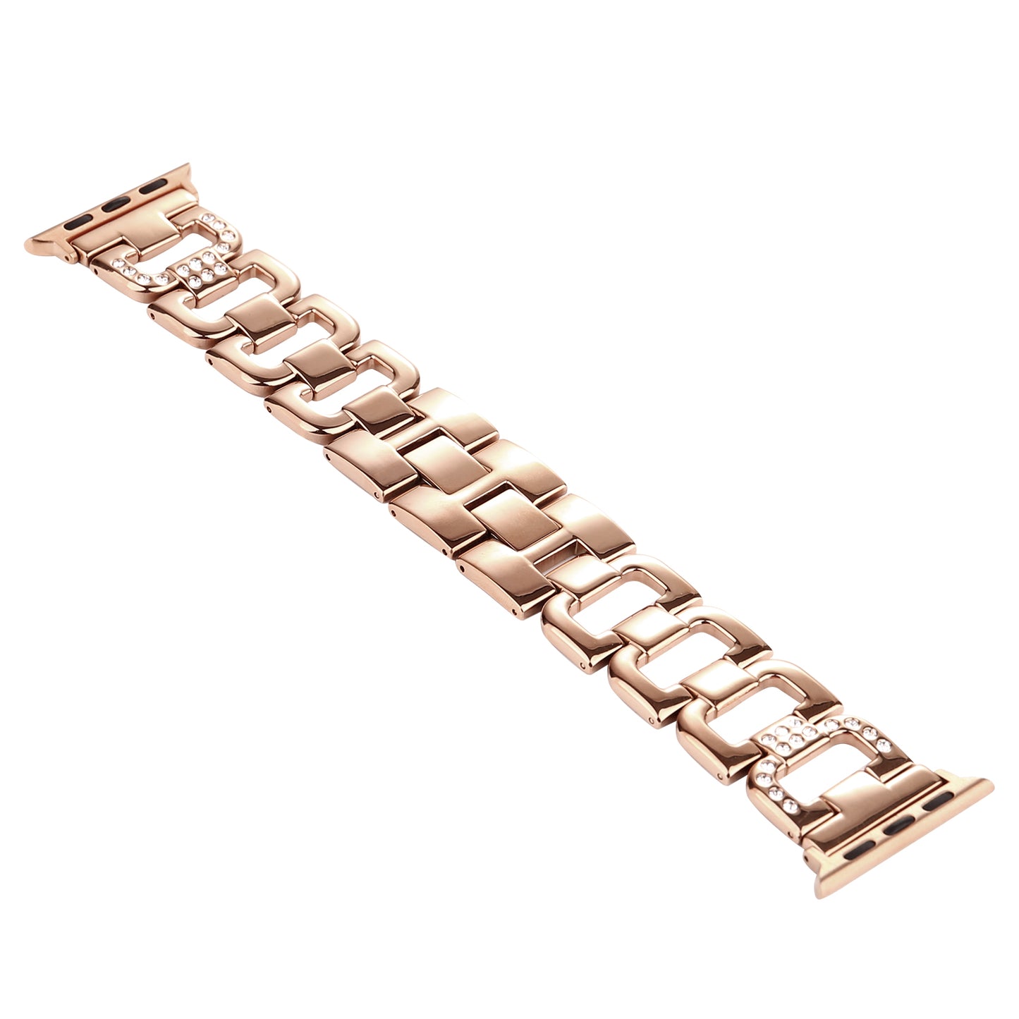 D-shape Rhinestone Decor Anti-rust Stainless Steel Watch Band Replacement for Apple Watch Series 8 7 41mm / Series 6 SE / SE(2022) 5 4 40mm / Series 3 2 1 38mm - Rose Gold