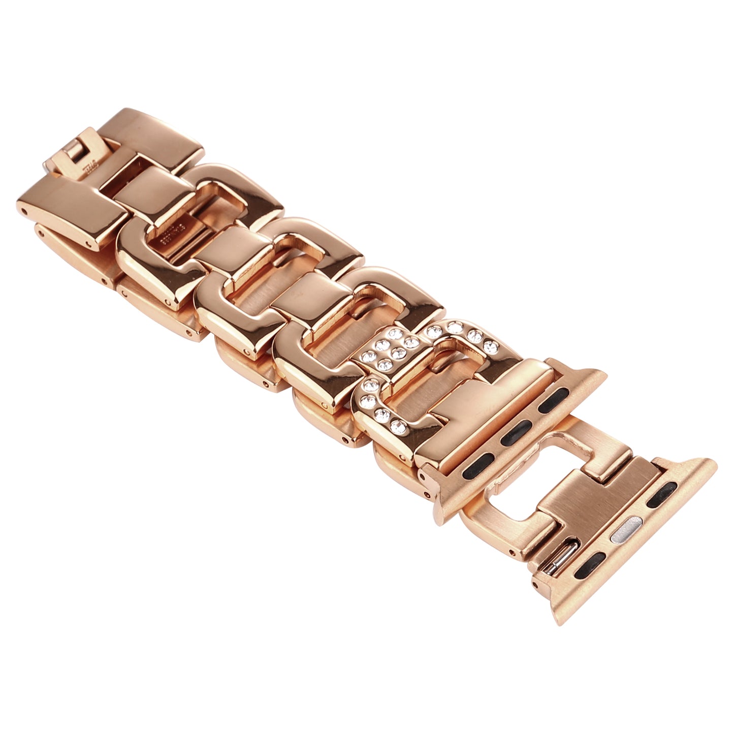D-shape Rhinestone Decor Anti-rust Stainless Steel Watch Band Replacement for Apple Watch Series 8 7 41mm / Series 6 SE / SE(2022) 5 4 40mm / Series 3 2 1 38mm - Rose Gold