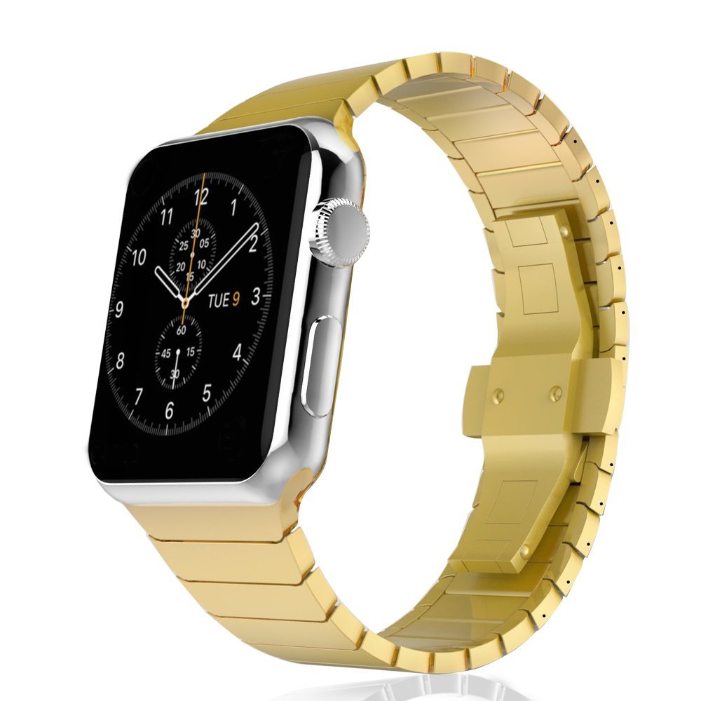 Stainless Steel Butterfly Clasp Watch Band Link Bracelet for Apple Watch Series 8 7 41mm / Series 6 SE / SE(2022) 5 4 40mm / Series 3 2 1 38mm - Gold