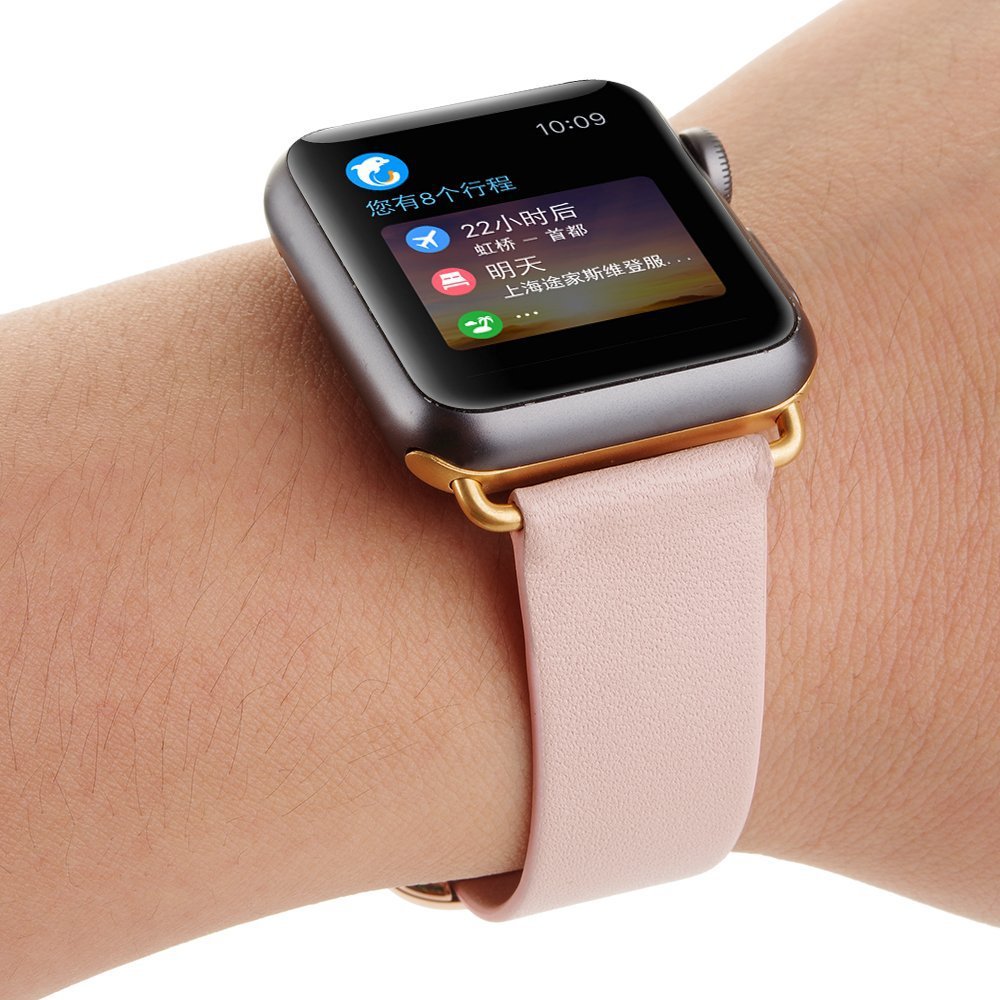 for Apple Watch Series 8 45mm / Ultra 49mm / 7 45mm / Series 6 / SE / SE (2022) / 5 / 4 44mm / Series 3 2 1 42mm Modern Genuine Leather Watch Strap with Magnetic Buckle - Pink