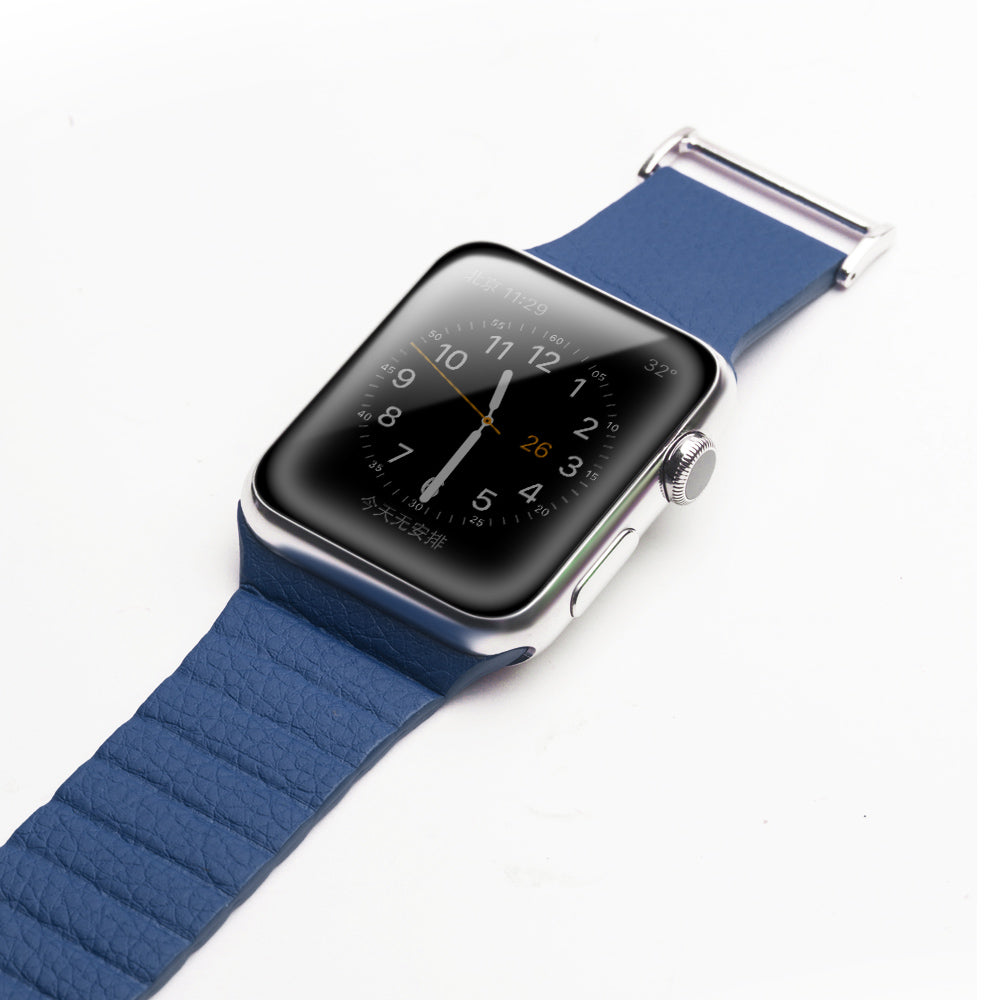 QIALINO Magnetic Loop Genuine Leather Watch Band Placement for Apple Watch Series 8 / 7 41mm / SE / SE(2022) / Series 6 / 5 / 4 40mm / Series 3 / 2 / 1 38mm - Blue