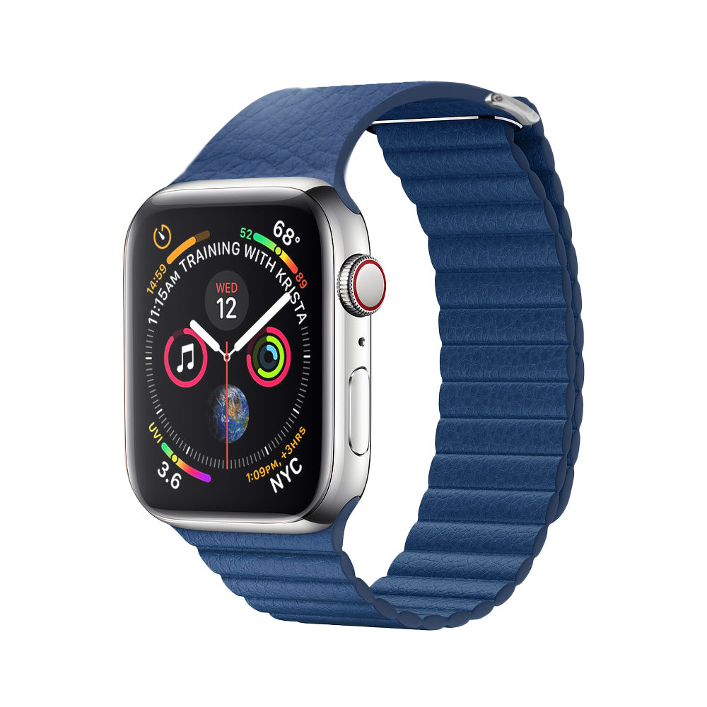 QIALINO Magnetic Loop Genuine Leather Watch Band Placement for Apple Watch Series 8 / 7 41mm / SE / SE(2022) / Series 6 / 5 / 4 40mm / Series 3 / 2 / 1 38mm - Blue
