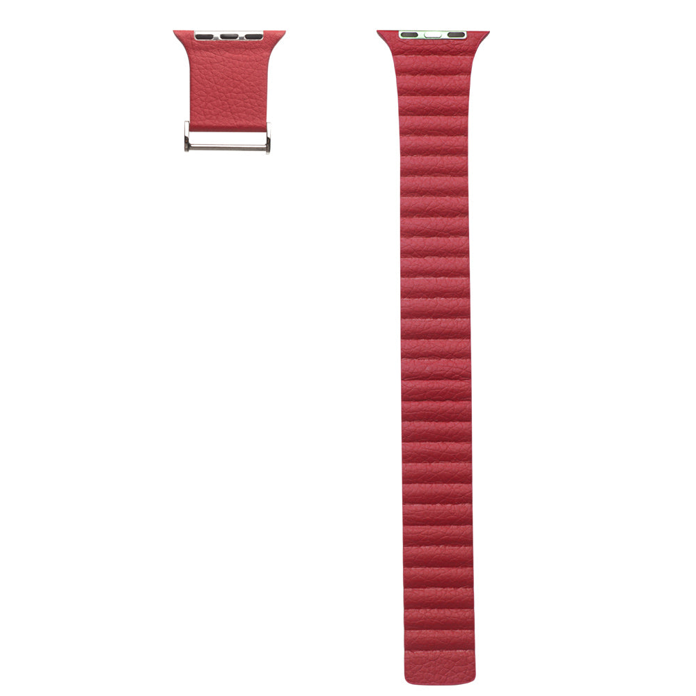 QIALINO Magnetic Loop Genuine Leather Watch Strap for Apple Watch Series 5 4 44mm, Series 3 / 2 / 1 42mm - Red