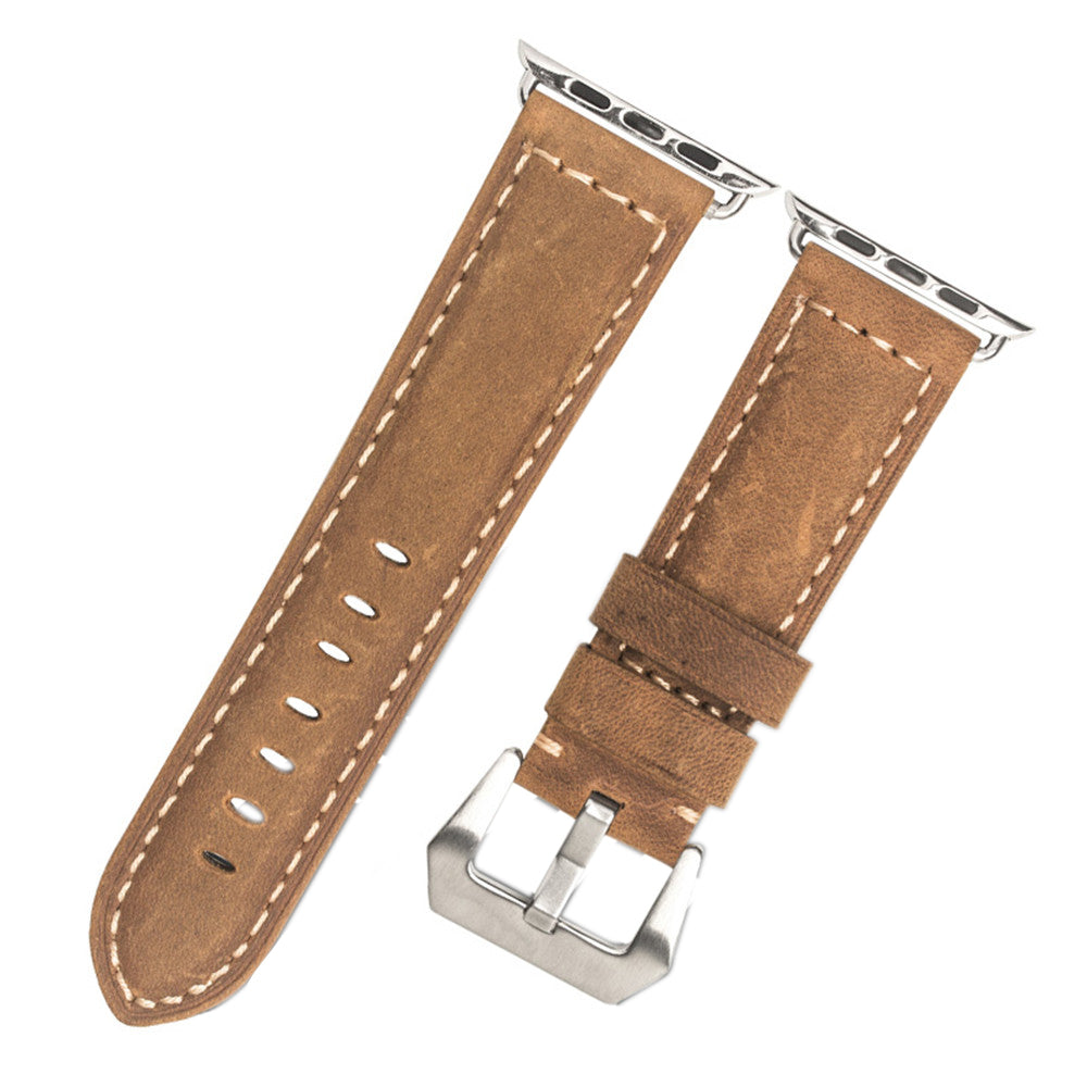 QIALINO Crazy Horse Texture Genuine Leather Band for Apple Watch Series 8 45mm / Ultra 49mm / 7 45mm / 6 / SE / SE (2022) / 5 4 44mm / Series 3 / 2 / 1 42mm - Brown