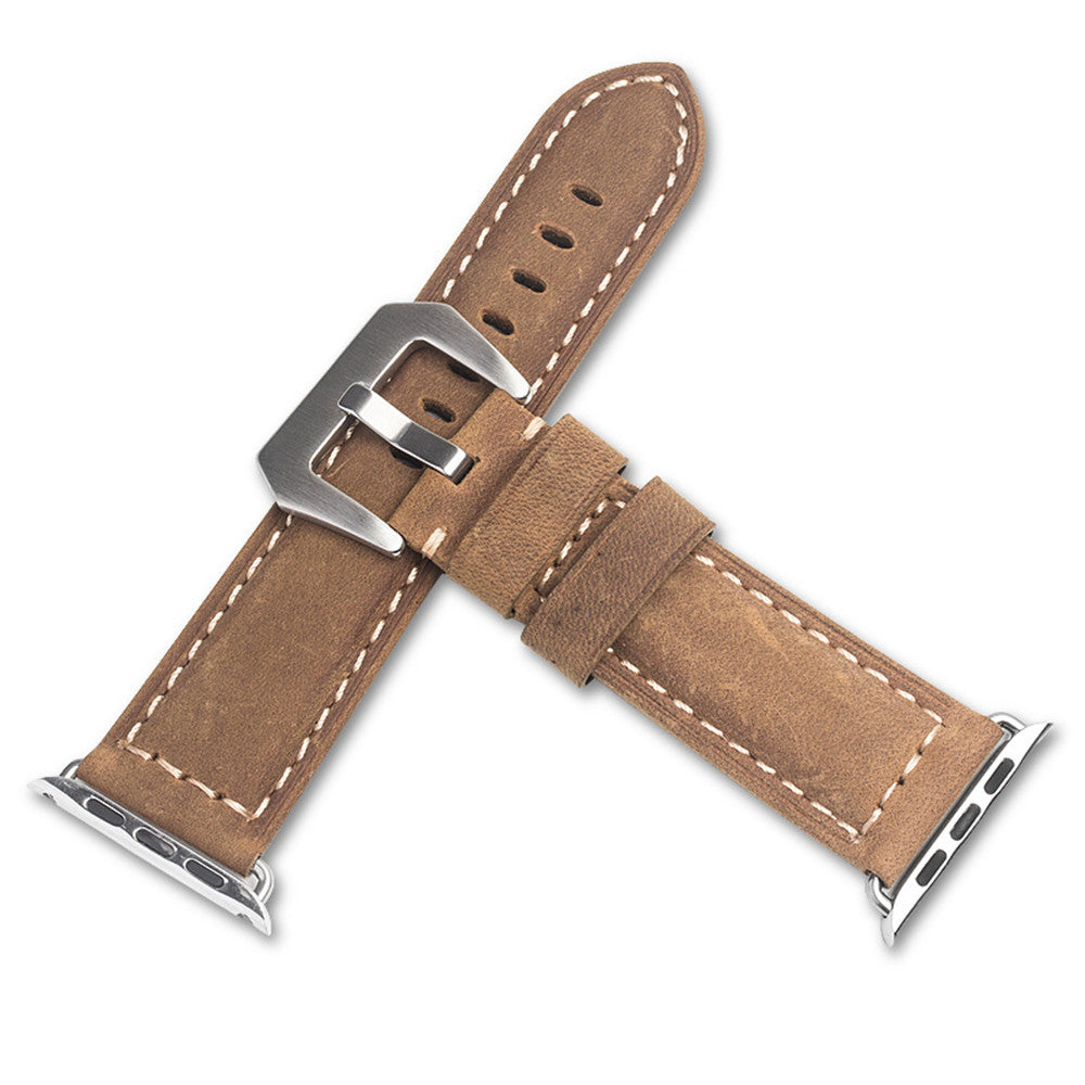 QIALINO Crazy Horse Texture Genuine Leather Band for Apple Watch Series 8 45mm / Ultra 49mm / 7 45mm / 6 / SE / SE (2022) / 5 4 44mm / Series 3 / 2 / 1 42mm - Brown