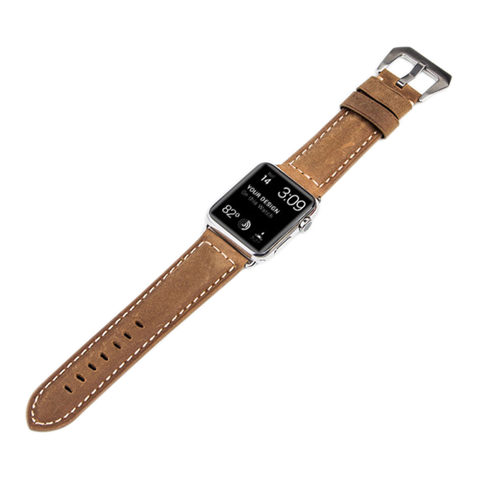 QIALINO Crazy Horse Texture Genuine Leather Band for Apple Watch Series 8 45mm / Ultra 49mm / 7 45mm / 6 / SE / SE (2022) / 5 4 44mm / Series 3 / 2 / 1 42mm - Brown