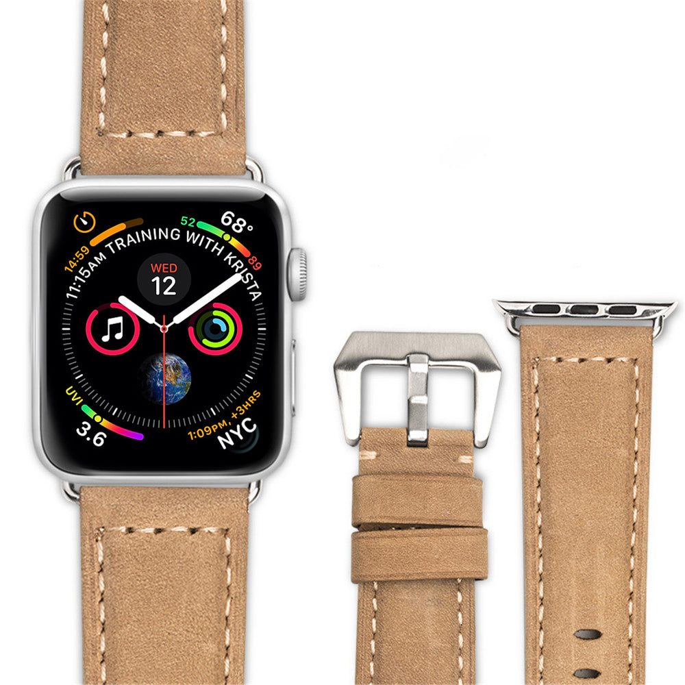 QIALINO Crazy Horse Texture Genuine Leather Band for Apple Watch Series 8 / 7 41mm / SE / SE(2022) / Series 6 / 5 / 4 40mm / Series 3 / 2 / 1 38mm - Khaki
