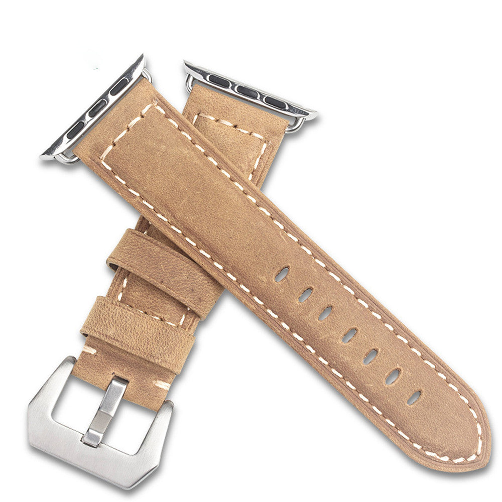 QIALINO Crazy Horse Texture Genuine Leather Band for Apple Watch Series 8 / 7 41mm / SE / SE(2022) / Series 6 / 5 / 4 40mm / Series 3 / 2 / 1 38mm - Khaki