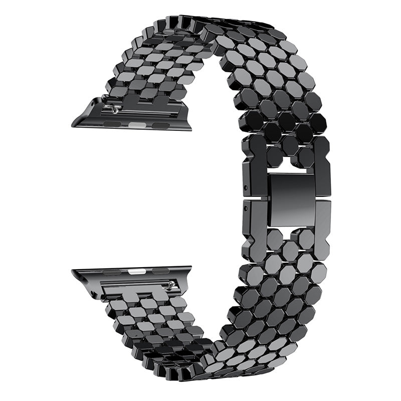 XINCUCO D-Button Buckle Stainless Steel Fish Scale Shape Watch Band for Apple Watch Series 8 / 7 41mm / SE / SE(2022) / Series 6 / 5 4 40mm / Series 3 2 1 38mm - Black