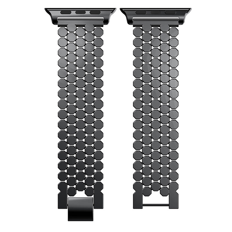 XINCUCO D-Button Buckle Stainless Steel Fish Scale Shape Watch Band for Apple Watch Series 8 / 7 41mm / SE / SE(2022) / Series 6 / 5 4 40mm / Series 3 2 1 38mm - Black