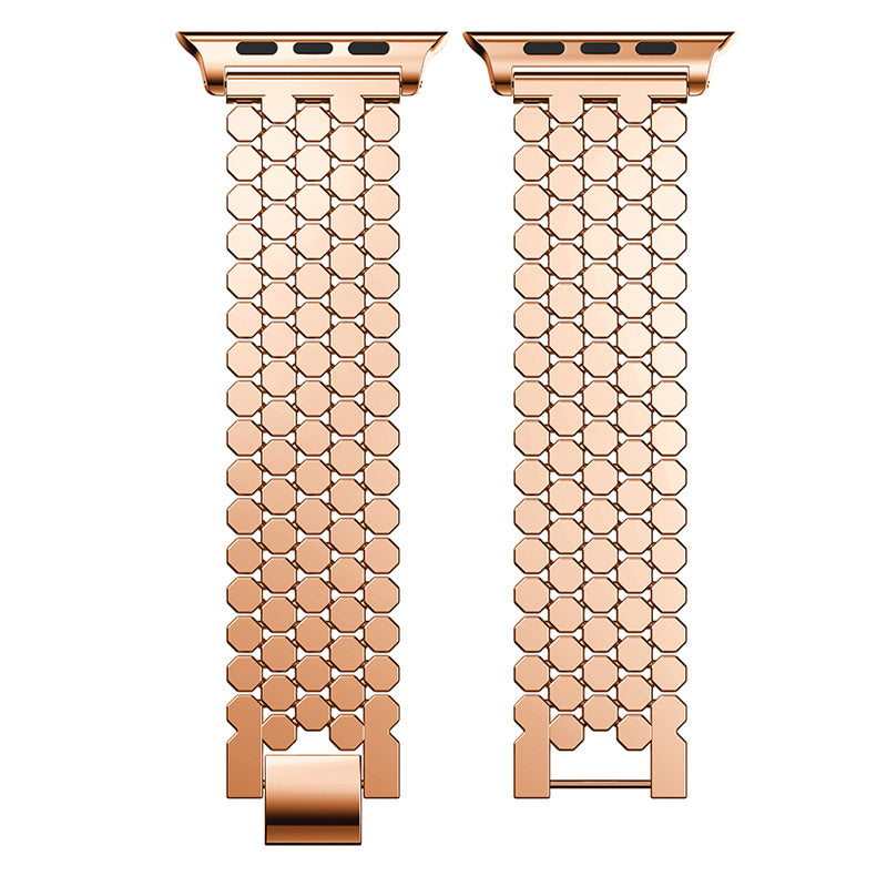 XINCUCO D-Button Buckle Stainless Steel Fish Scale Shape Watch Strap Band for Apple Watch Series 8 / 7 41mm / SE / SE(2022) / Series 6 / 5 4 40mm / Series 3 2 1 38mm - Rose Gold