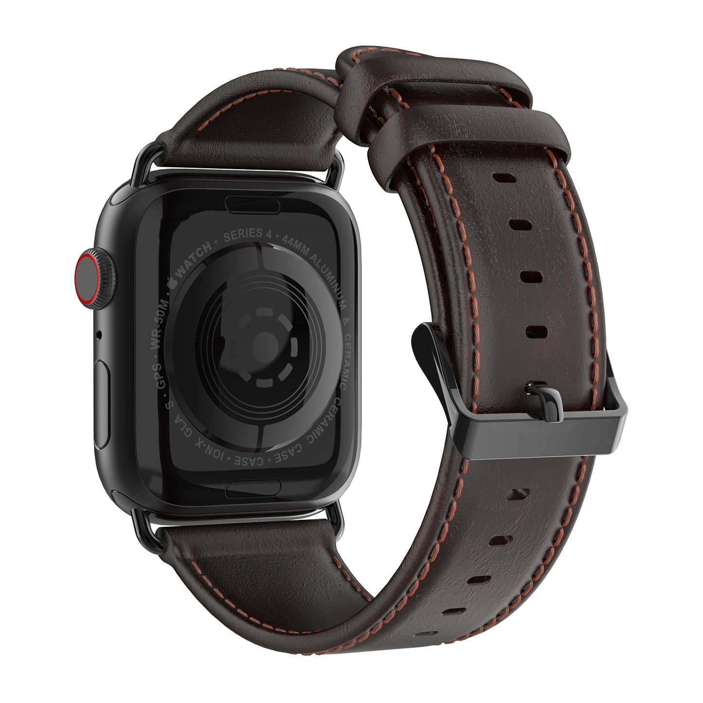 Business Genuine Leather Watch Strap with Stainless Steel Buckle for Apple Watch Series 8 45mm / 7 45mm / Series 6 / SE / SE (2022) / 5 4 44mm / Series 3 2 1 42mm - Coffee