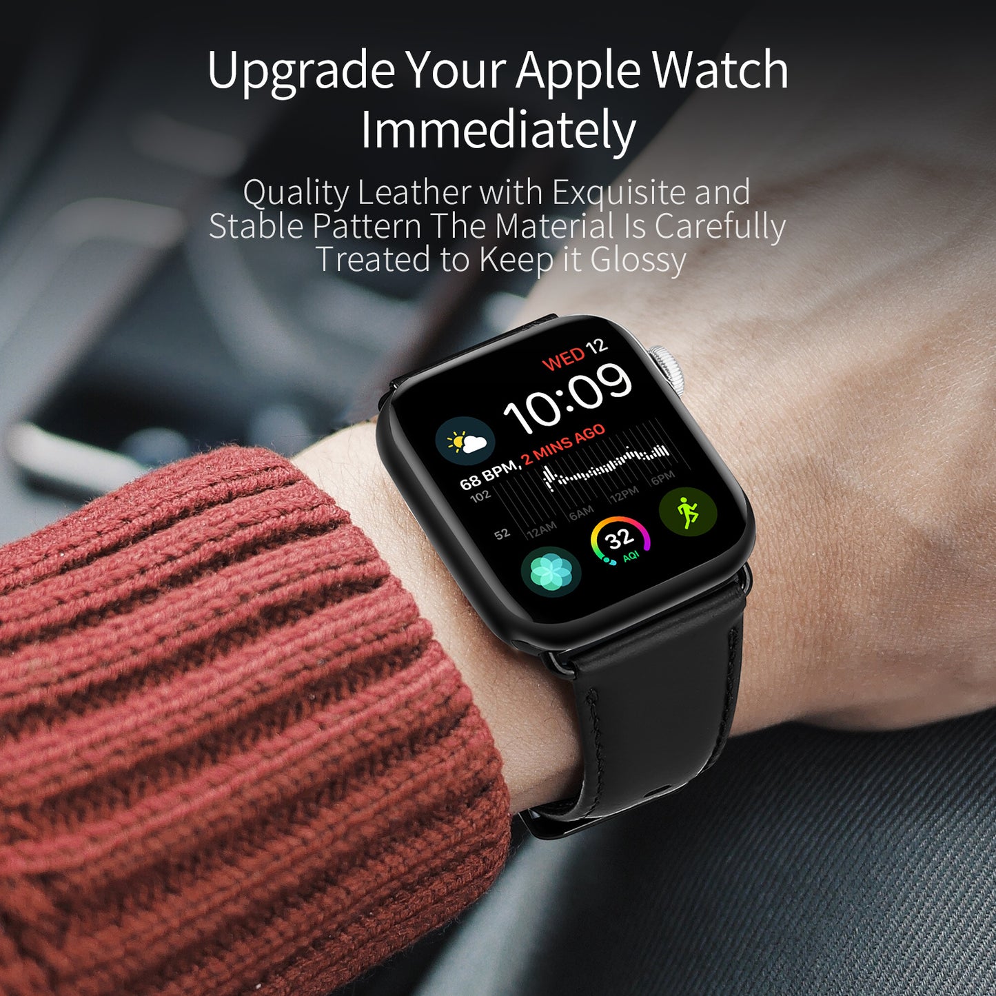 DUX DUCIS Business Genuine Leather Watch Band for Apple Watch Series 8 7 41mm / Series 6 SE / SE(2022) 5 4 40mm / Series 3 2 1 38mm - Black