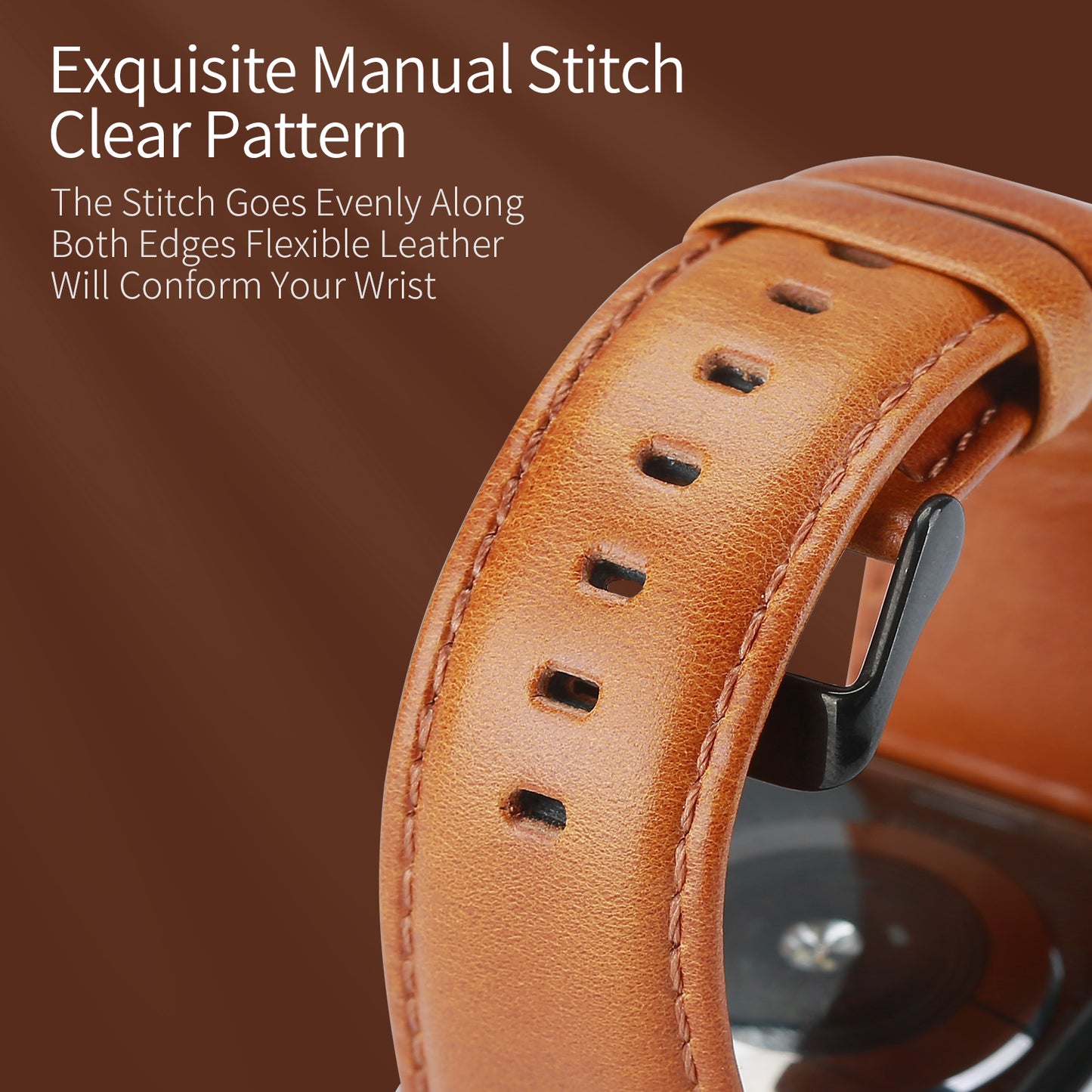 DUX DUCIS Business Genuine Leather Watch Band for Apple Watch Series 8 7 41mm / Series 6 SE / SE(2022) 5 4 40mm / Series 3 2 1 38mm - Brown