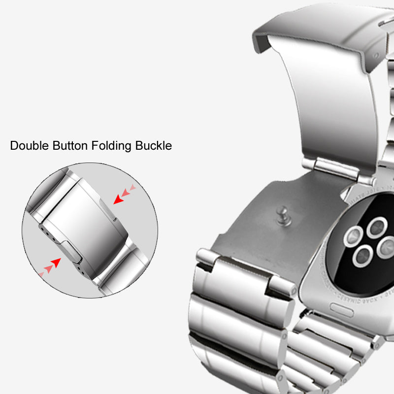 One Bead Stainless Steel Watch Strap with Buckle for Apple Watch Series 8 7 41mm / Series 6 SE / SE(2022) 5 4 40mm / Series 3 2 1 38mm - Silver