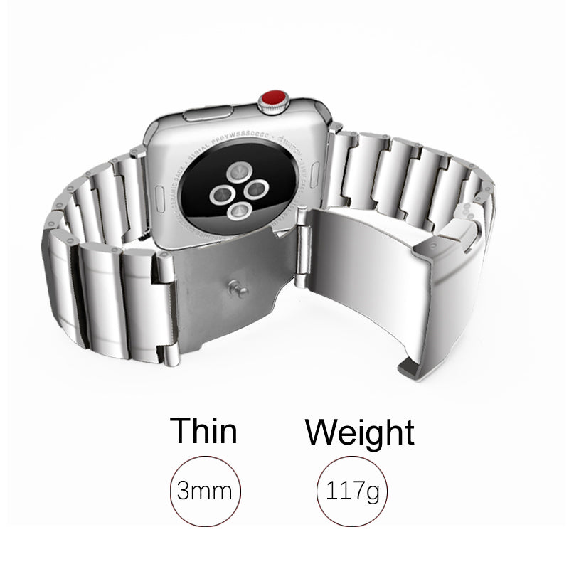 One Bead Stainless Steel Watch Strap with Buckle for Apple Watch Series 8 7 41mm / Series 6 SE / SE(2022) 5 4 40mm / Series 3 2 1 38mm - Silver