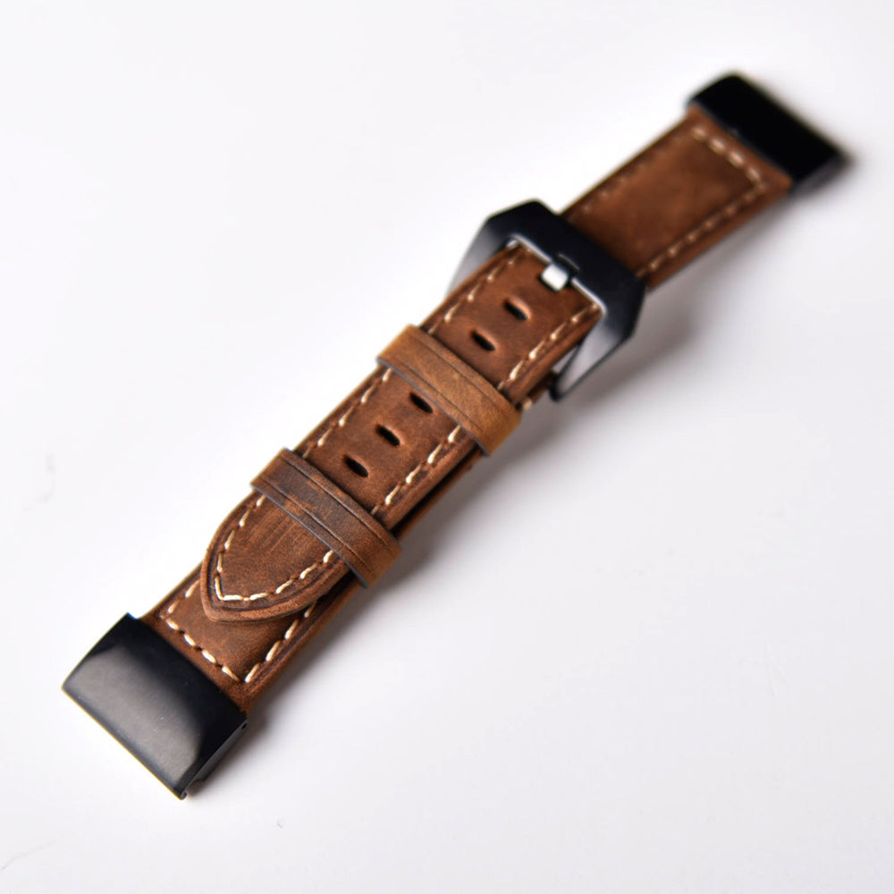 For Garmin Fenix 5 Genuine Leather Watch Band Crazy Horse Texture Replacement Strap - Dark Brown