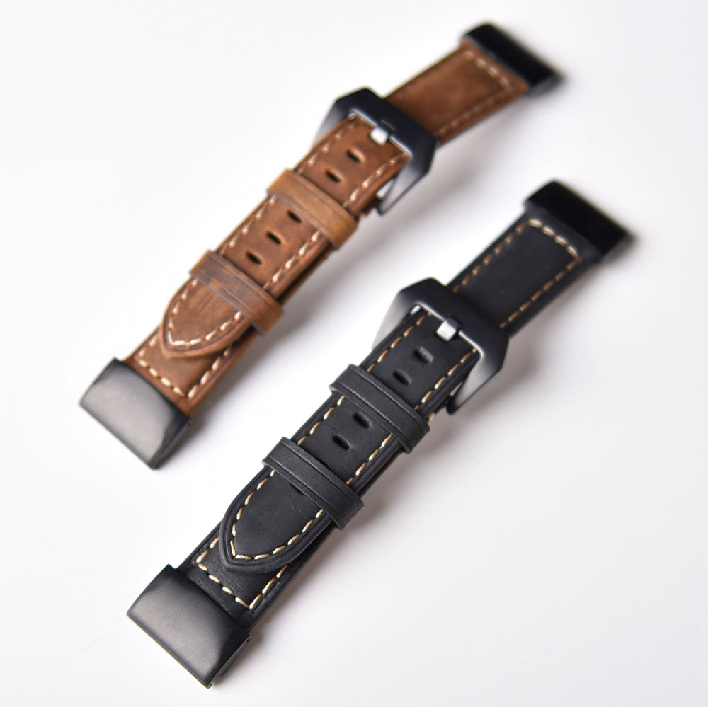 For Garmin Fenix 5S Genuine Leather Watch Strap Crazy Horse Texture Replacement Band - Black