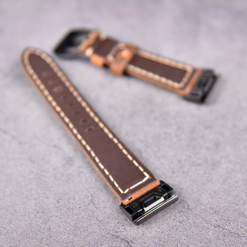 For Garmin Fenix 5S Genuine Leather Watch Strap Crazy Horse Texture Replacement Band - Dark Brown