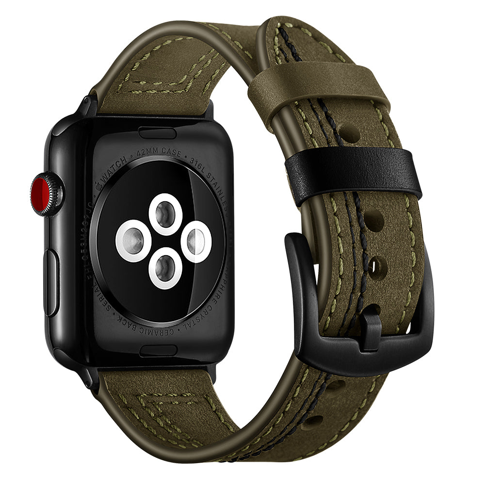 Genuine Leather Watch Band Strap for Apple Watch Series 8 7 41mm / Series 6 SE / SE(2022) 5 4 40mm / Series 3 2 1 38mm - Army Green