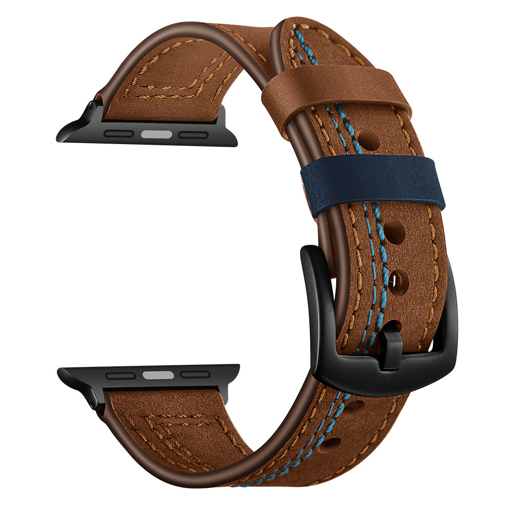 Genuine Leather Watch Band Strap for Apple Watch Series 8 7 41mm / Series 6 SE / SE(2022) 5 4 40mm / Series 3 2 1 38mm - Brown