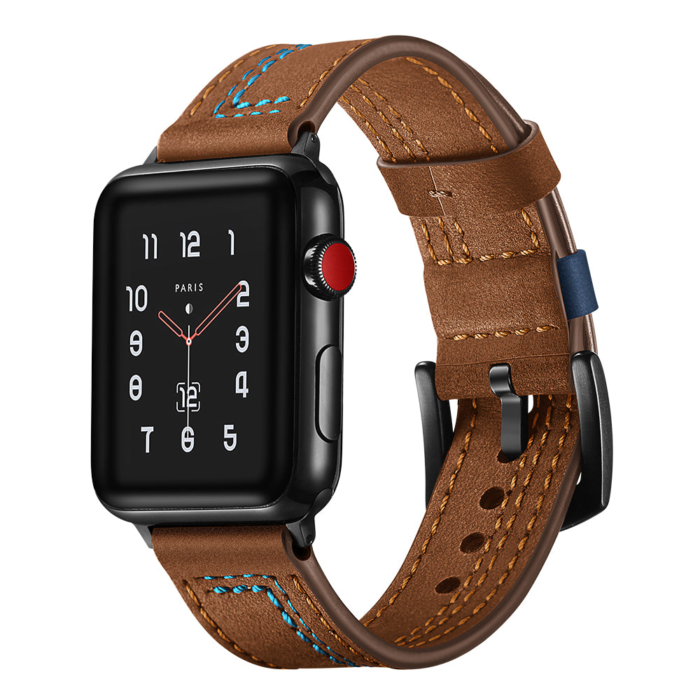 Genuine Leather Watch Band Strap for Apple Watch Series 8 7 41mm / Series 6 SE / SE(2022) 5 4 40mm / Series 3 2 1 38mm - Brown