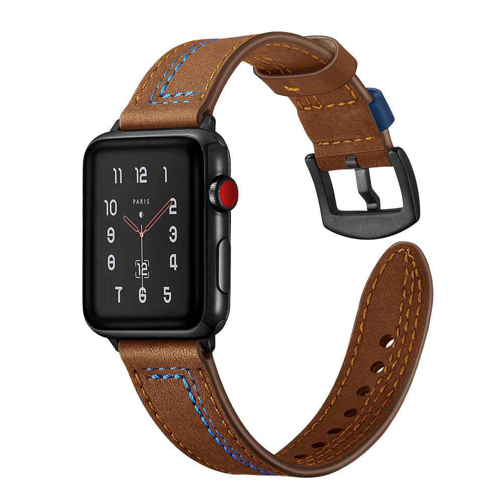 Genuine Leather Watch Band Strap for Apple Watch Series 8 7 41mm / Series 6 SE / SE(2022) 5 4 40mm / Series 3 2 1 38mm - Brown