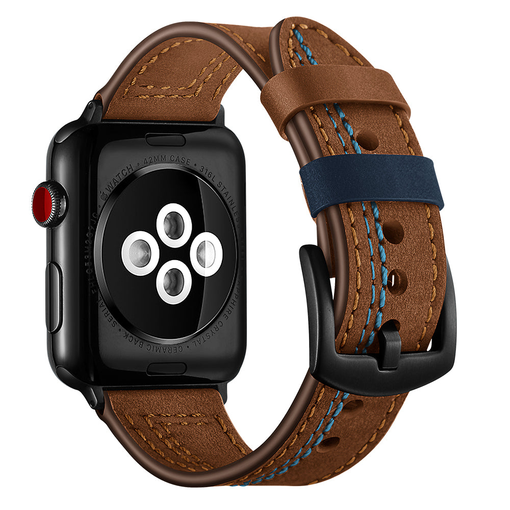 Genuine Leather Watch Band Strap for Apple Watch Series 8 7 41mm / Series 6 SE / SE(2022) 5 4 40mm / Series 3 2 1 38mm - Brown