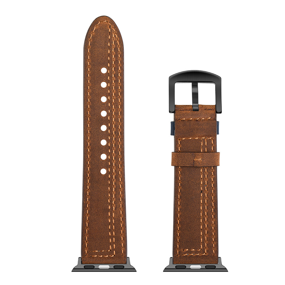 Genuine Leather Watch Band Strap for Apple Watch Series 8 7 41mm / Series 6 SE / SE(2022) 5 4 40mm / Series 3 2 1 38mm - Brown