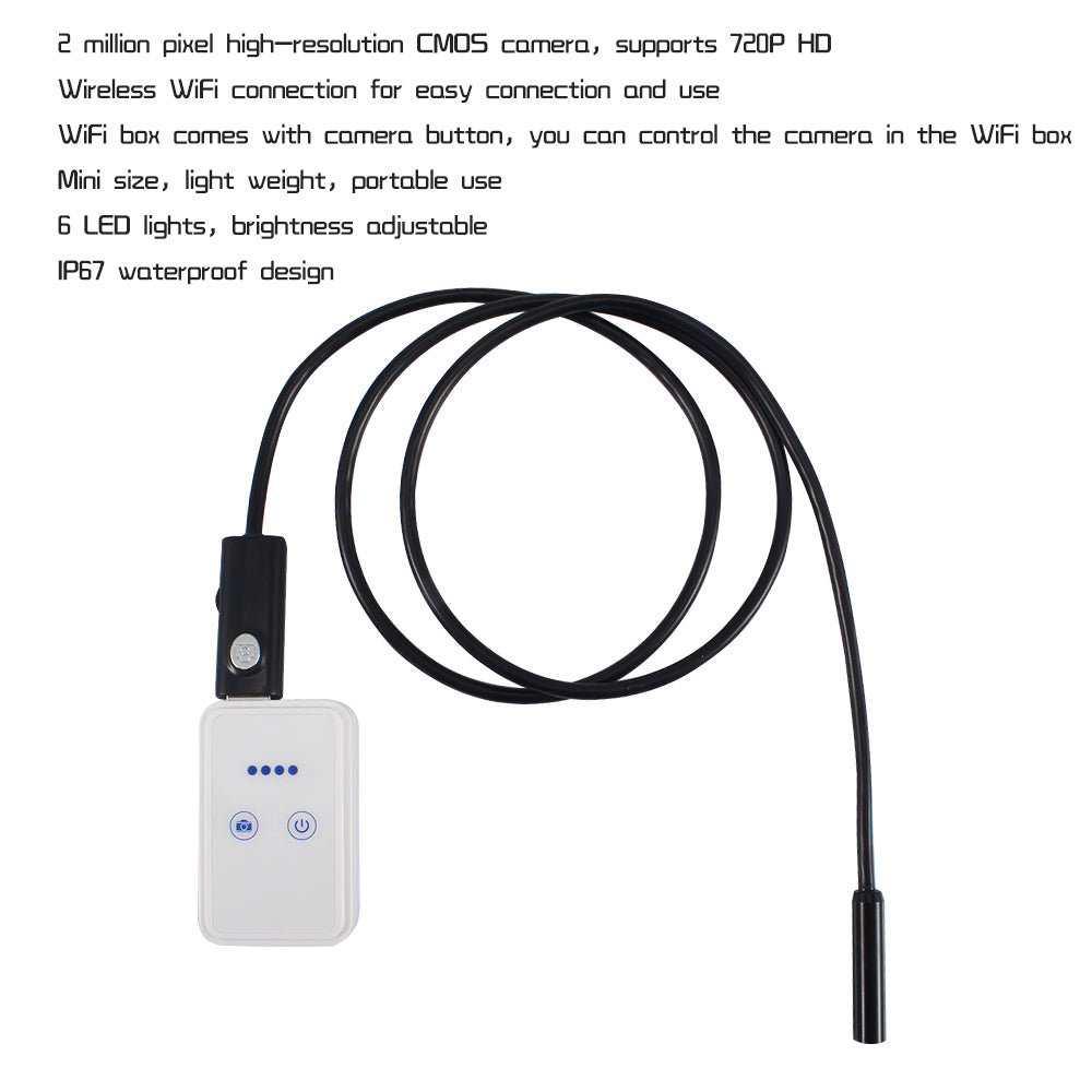 WiFi Connection 2M Cable 6-LED 8.5mm HD Lens USB Endoscope Inspection Tube Camera for iOS Android Windows