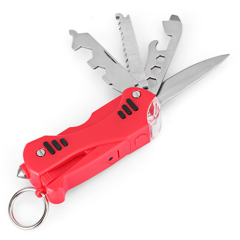 Portable LED Light / Wrench / Knife / Saw All-in-one EDC Tool Folding Multitools - Red