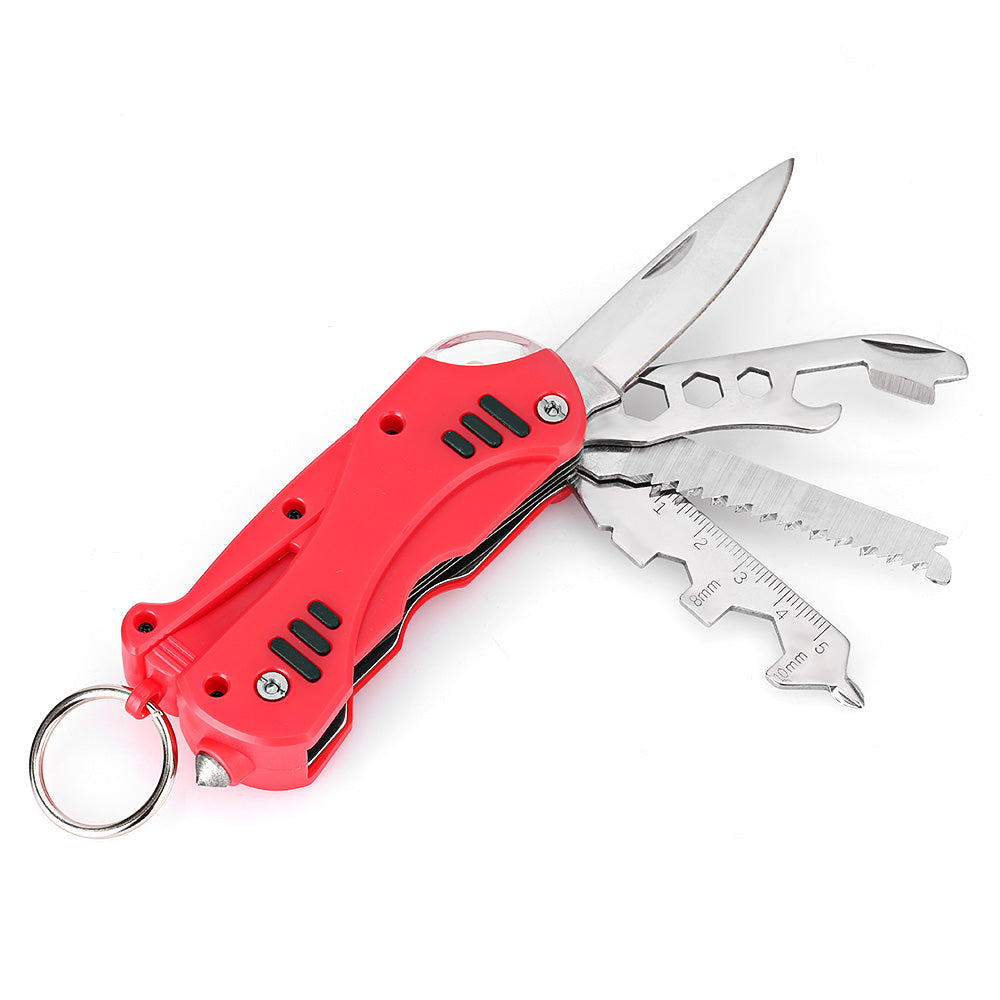 Portable LED Light / Wrench / Knife / Saw All-in-one EDC Tool Folding Multitools - Red