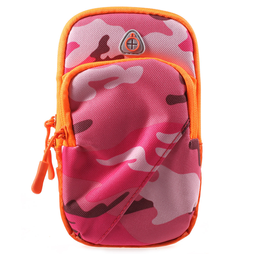 Outdoors Sports Camouflage Pattern Armband Large Capacity Zipper Bag with Earphone Hole for iPhone 8 Plus/7 Plus etc. - Rose