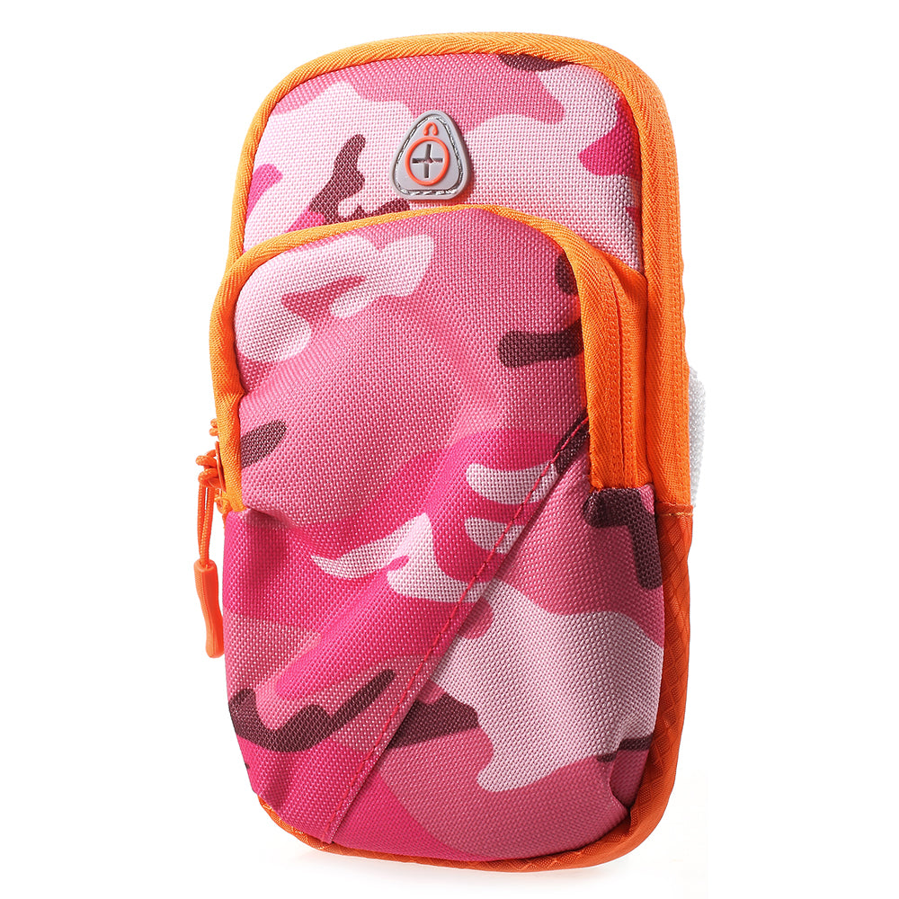 Outdoors Sports Camouflage Pattern Armband Large Capacity Zipper Bag with Earphone Hole for iPhone 8 Plus/7 Plus etc. - Rose