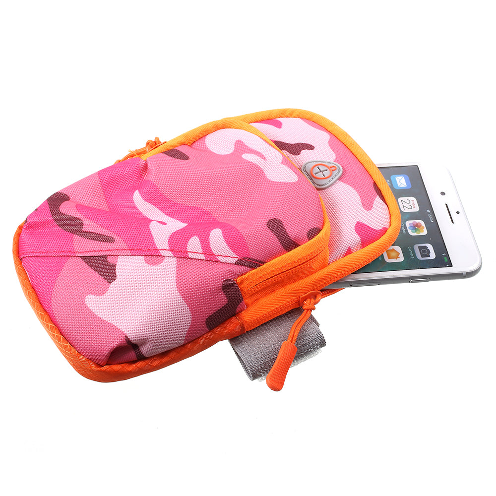 Outdoors Sports Camouflage Pattern Armband Large Capacity Zipper Bag with Earphone Hole for iPhone 8 Plus/7 Plus etc. - Rose