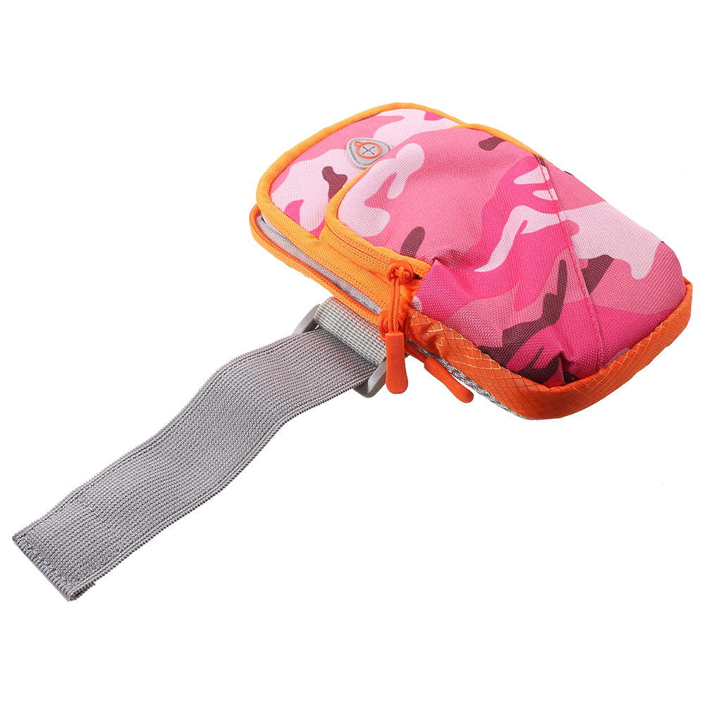 Outdoors Sports Camouflage Pattern Armband Large Capacity Zipper Bag with Earphone Hole for iPhone 8 Plus/7 Plus etc. - Rose