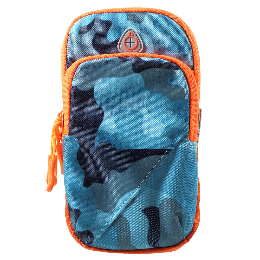 High Quality Fabric Camouflage Pattern Sports Armband Phone Bag with Headphone Hole for iPhone 8 Plus/7 Plus etc. - Blue