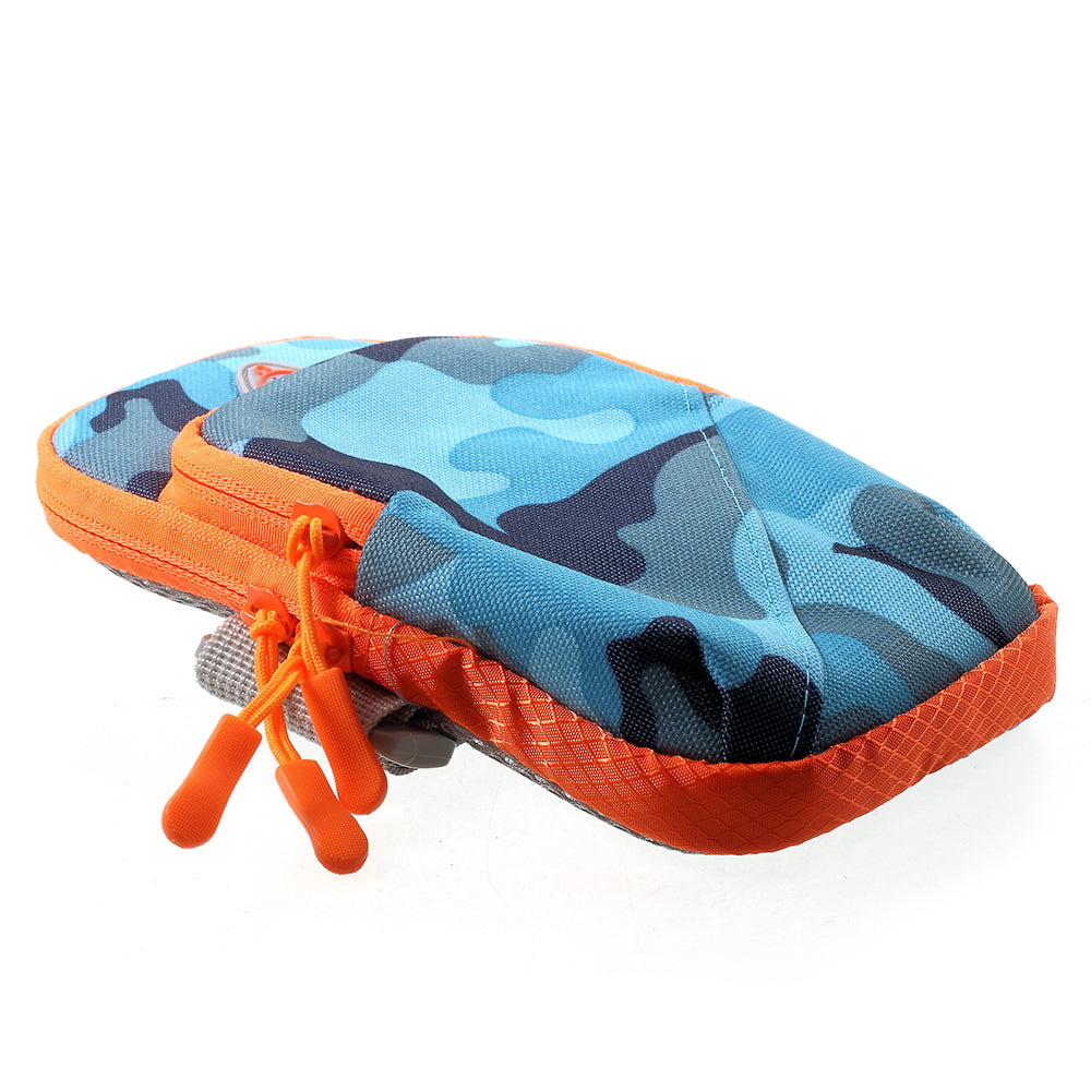 High Quality Fabric Camouflage Pattern Sports Armband Phone Bag with Headphone Hole for iPhone 8 Plus/7 Plus etc. - Blue