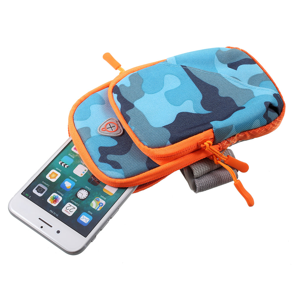 High Quality Fabric Camouflage Pattern Sports Armband Phone Bag with Headphone Hole for iPhone 8 Plus/7 Plus etc. - Blue