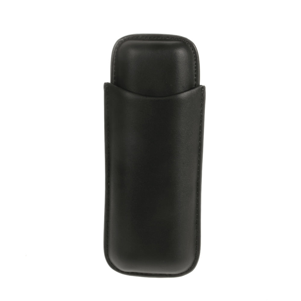 Genuine Leather Crushproof 2-Piece Cigar Case with Stainless Steel Cutter - Black