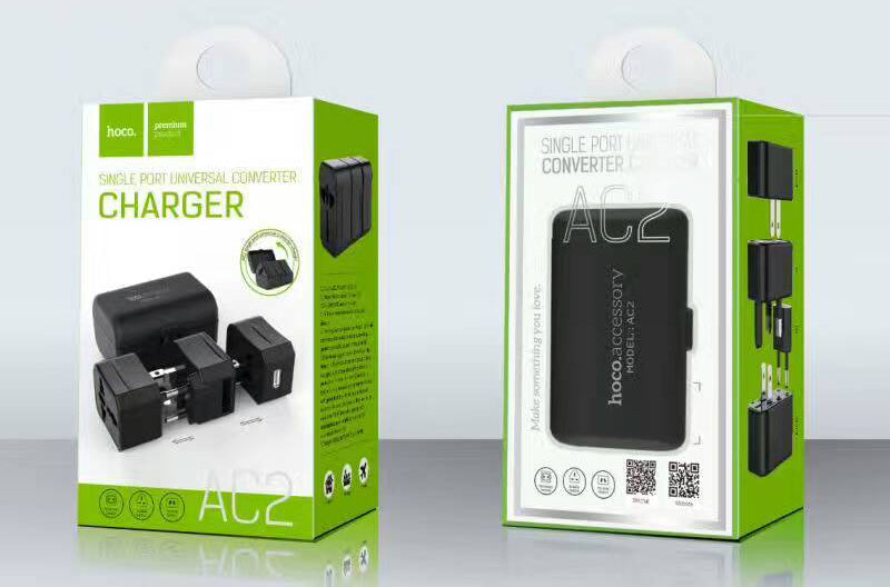 AC2 One USB Port Universal World Wide Travel Charger Adapter Travel Power Socket Converter - Black