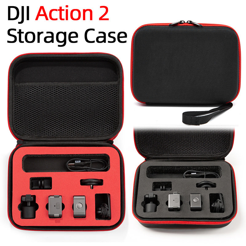 Uniqkart for DJI Action 2 Sports Camera Portable Storage Bag EVA Shockproof Carrying Case - Black/Red Liner