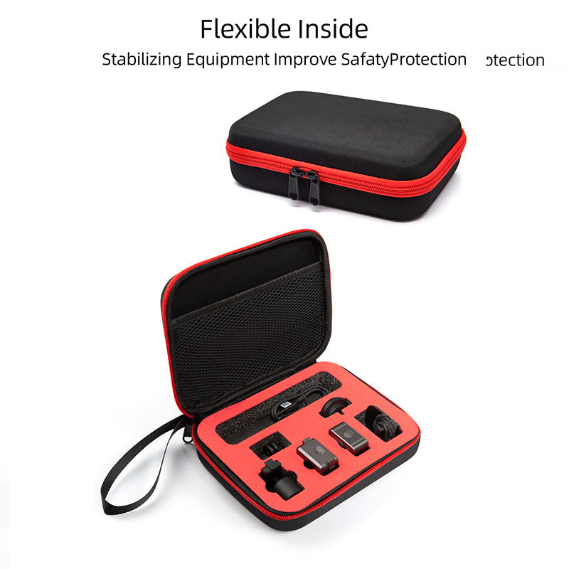 Uniqkart for DJI Action 2 Sports Camera Portable Storage Bag EVA Shockproof Carrying Case - Black/Red Liner