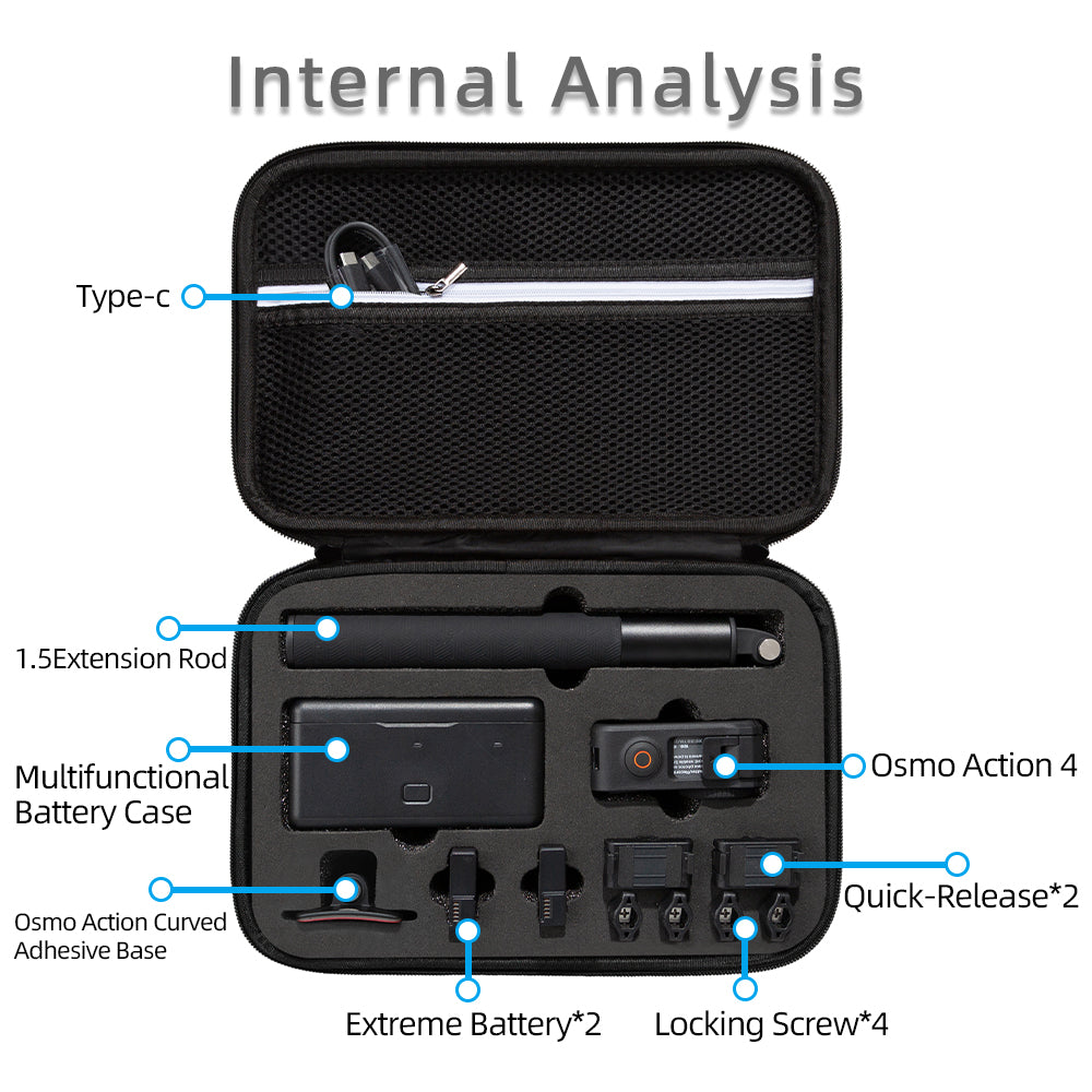 Storage Bag for DJI Osmo Action 3, Portable Camera Accessories Protection Box Carrying Case - Black