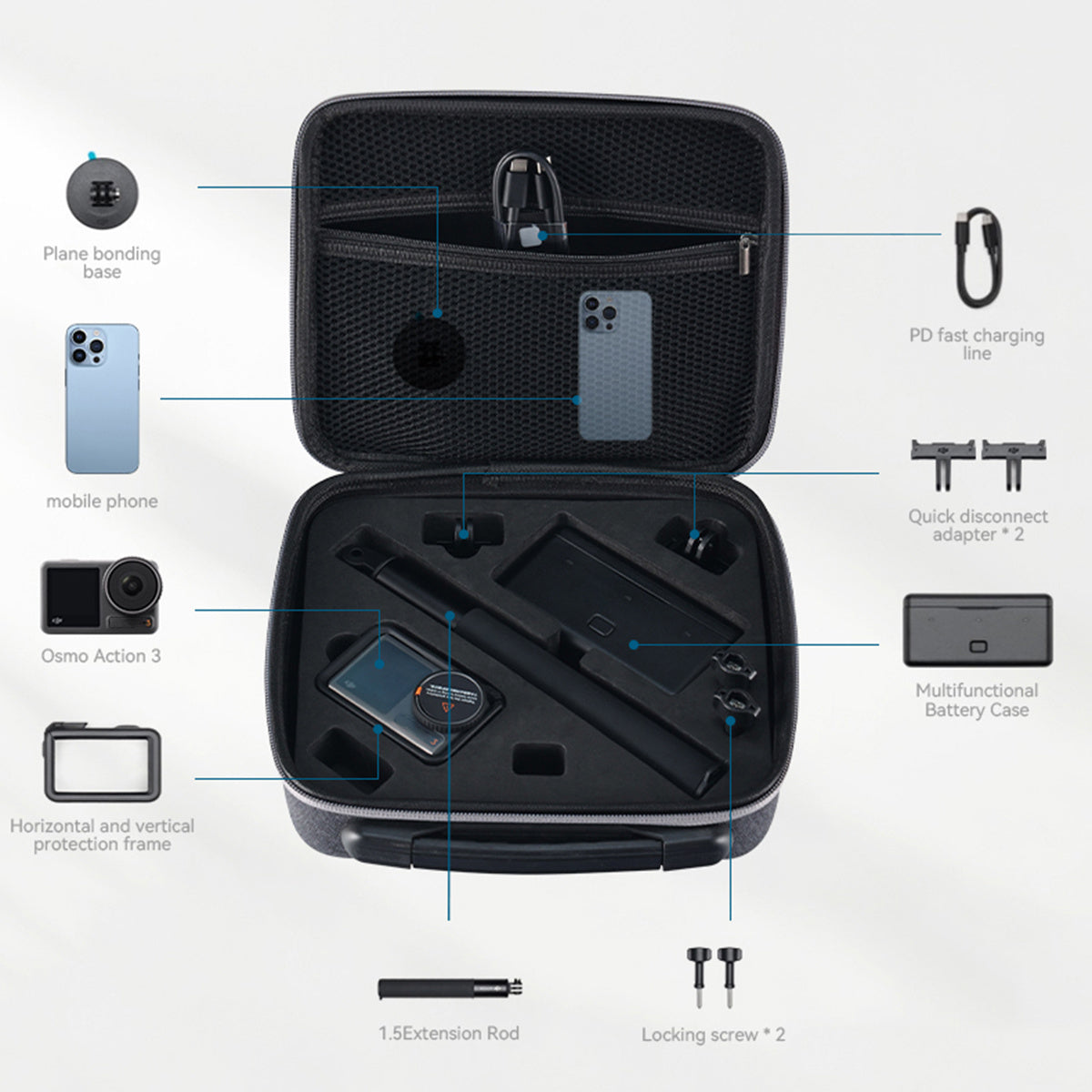 Carrying Case for DJI Osmo Action 3 Cameras Portable Storage Bag Lightweight Protective Case