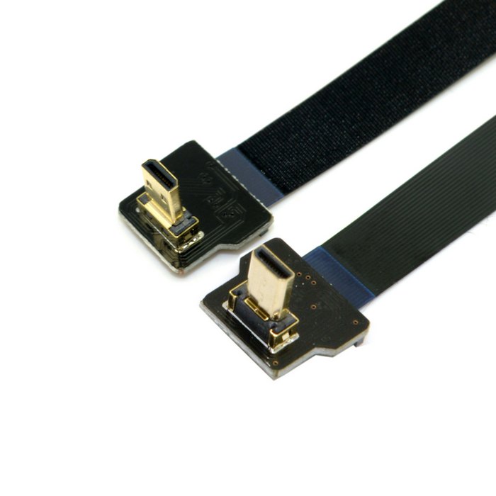 90 Degree Down Angled FPV Micro HDMI Male to Up Angled Micro HDMI Male FPC Flat Cable