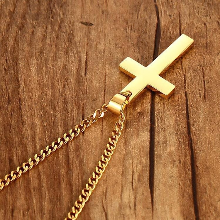 Europe and America Style Fashion Men Jewelry High Polished Stainless Steel + Plating Simple Cross Necklace with Chain
